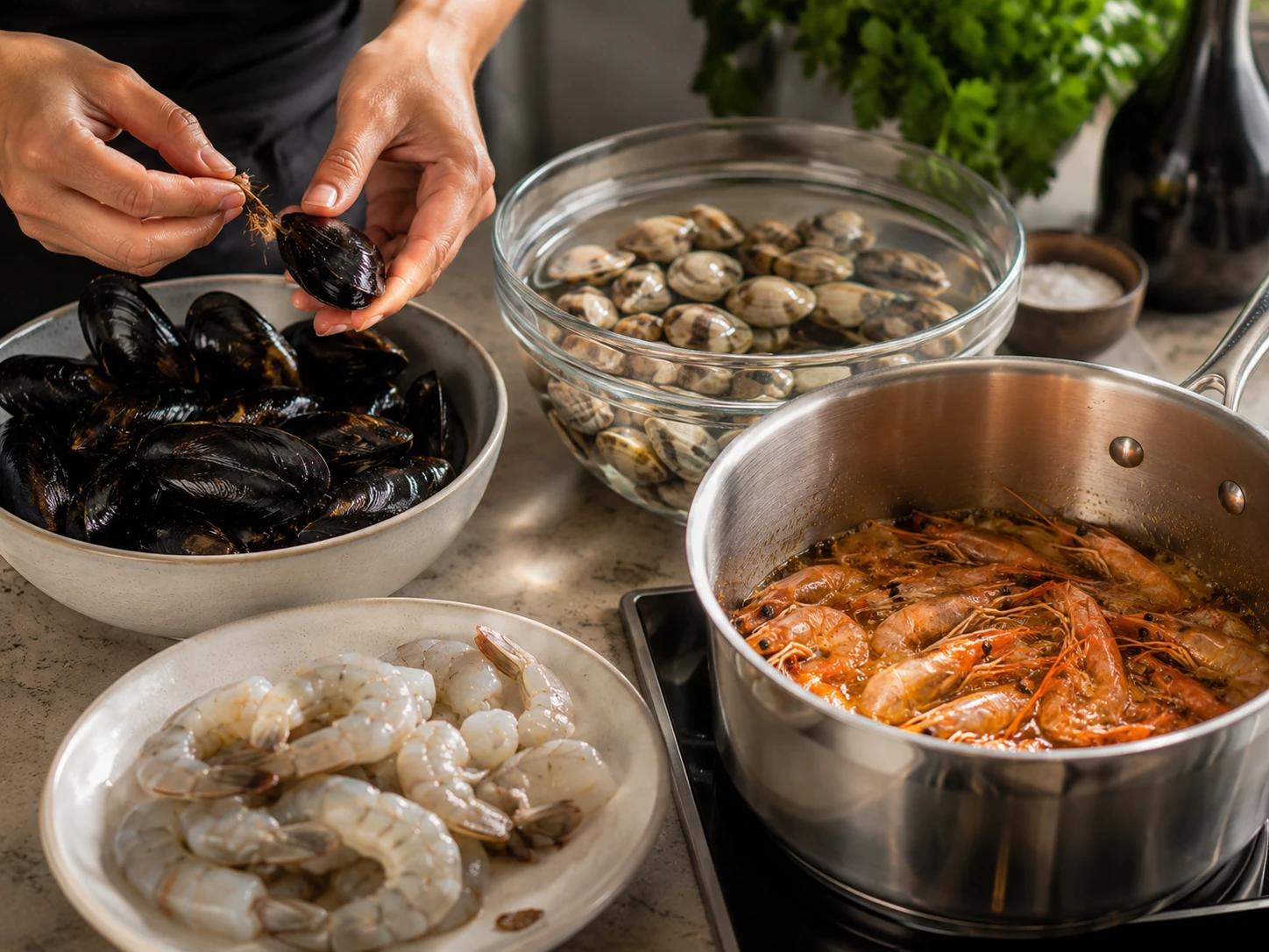 Step 2 - Spaghetti ai Frutti di Mare con Gamberi, Cozze e Vongole