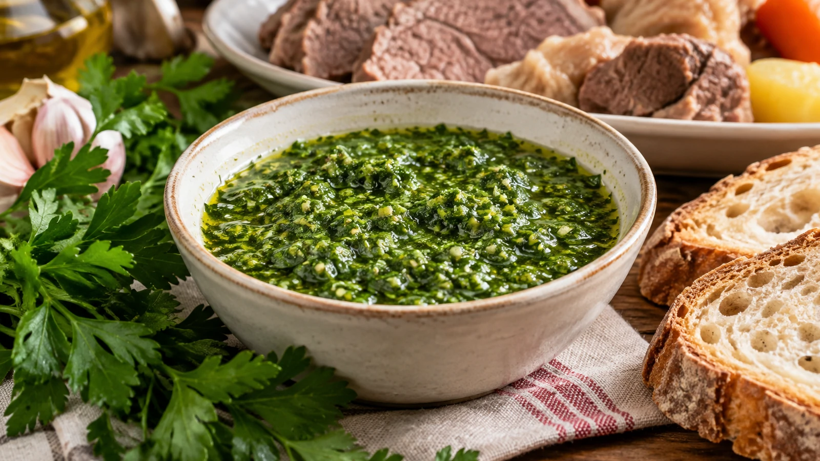 Bagnetto verde piemontese tradizionale con prezzemolo, acciughe, pane, aceto e olio