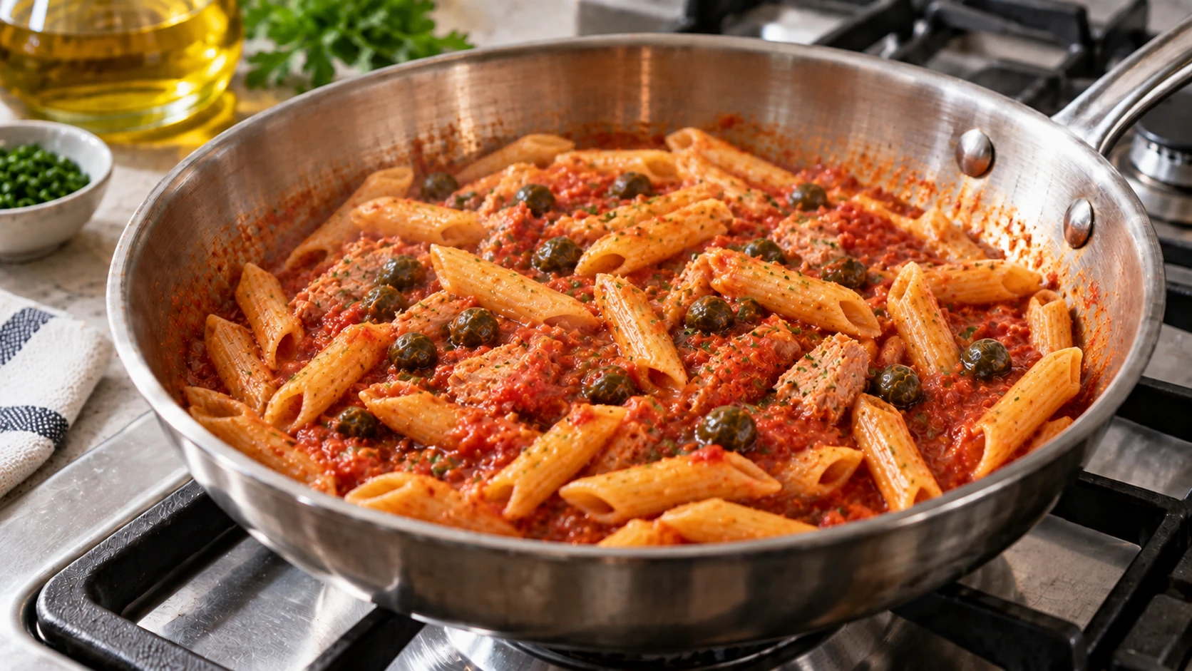 Step 6 - Pasta pomodoro e tonno con capperi