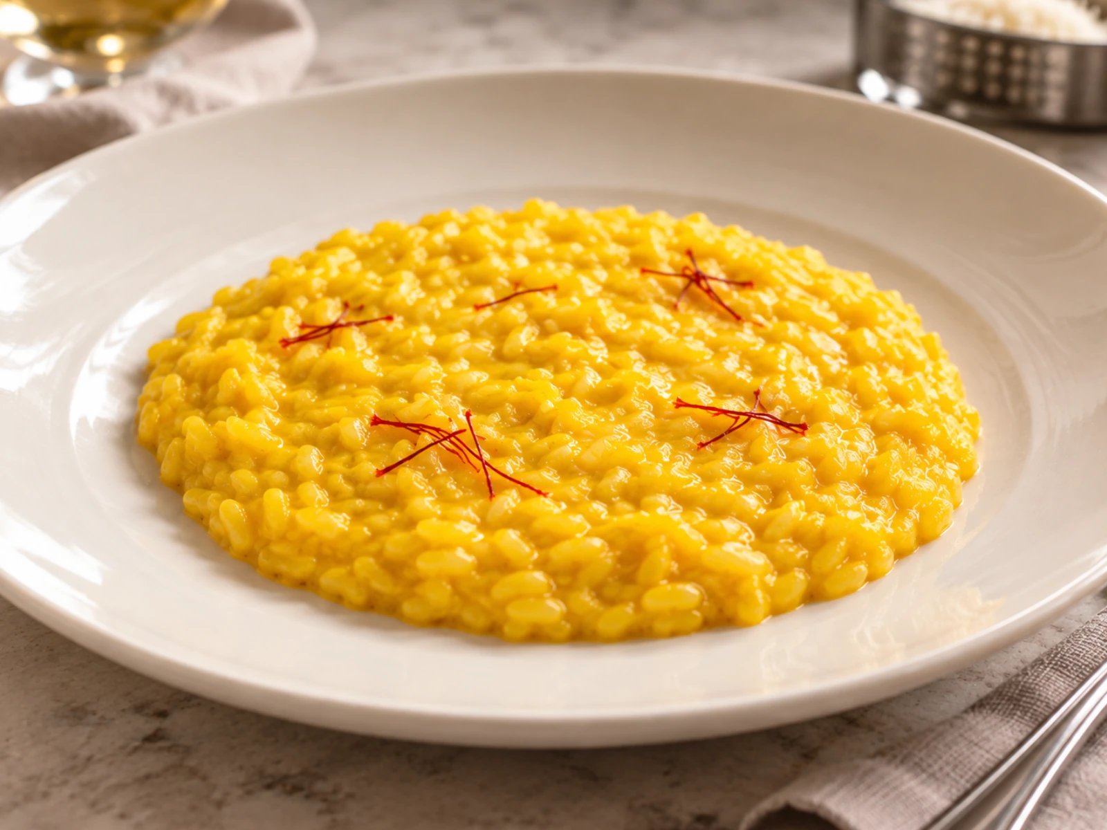 Risotto alla Milanese cremoso all’onda con pistilli di zafferano