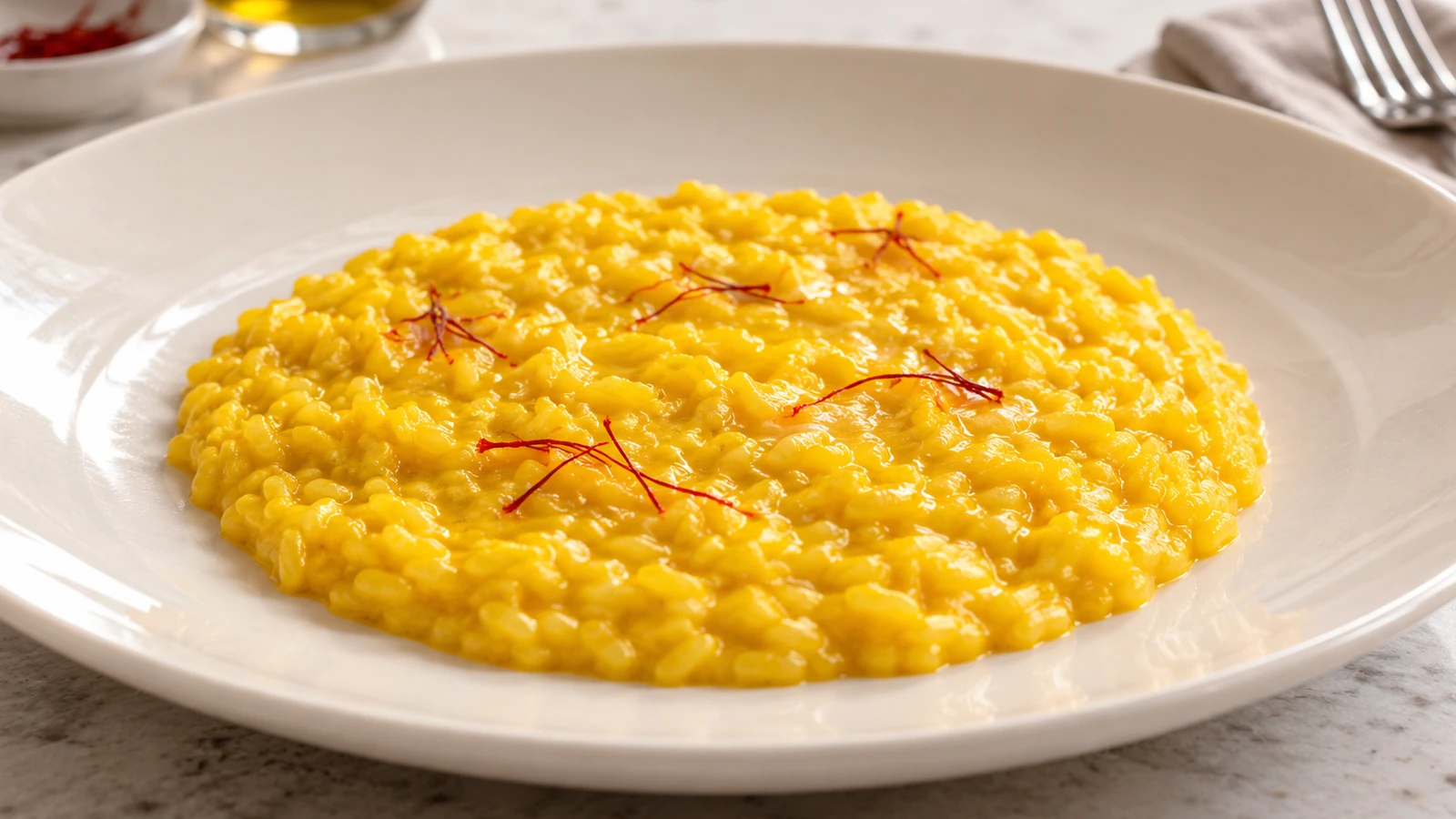 Risotto alla Milanese cremoso all’onda con pistilli di zafferano