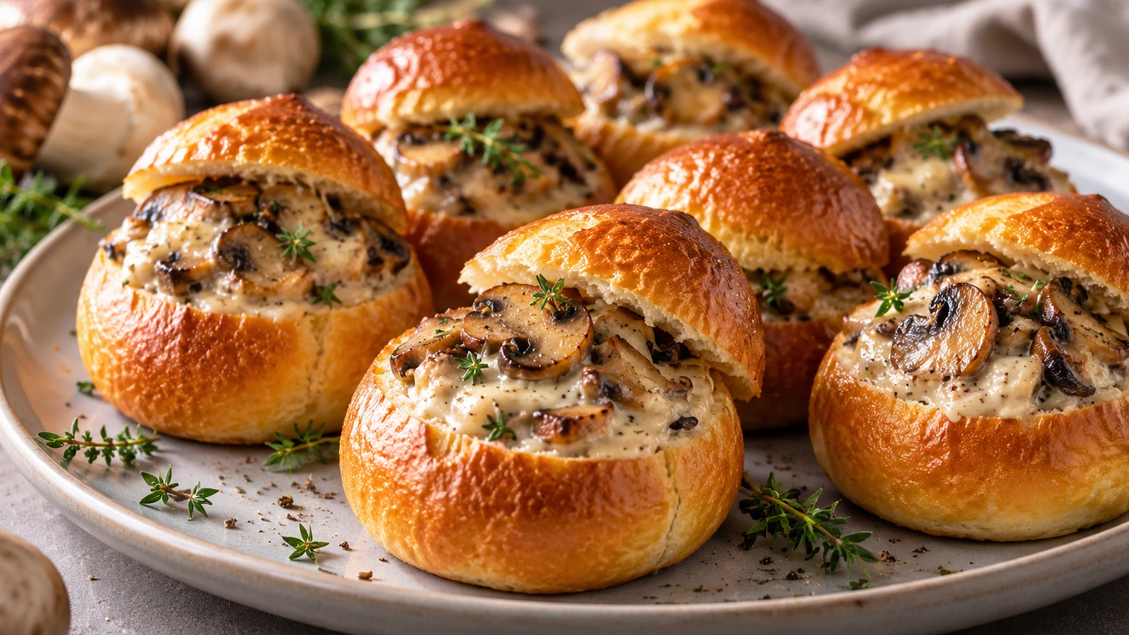 Brioches salate ai funghi farcite con crema di porcini e Parmigiano