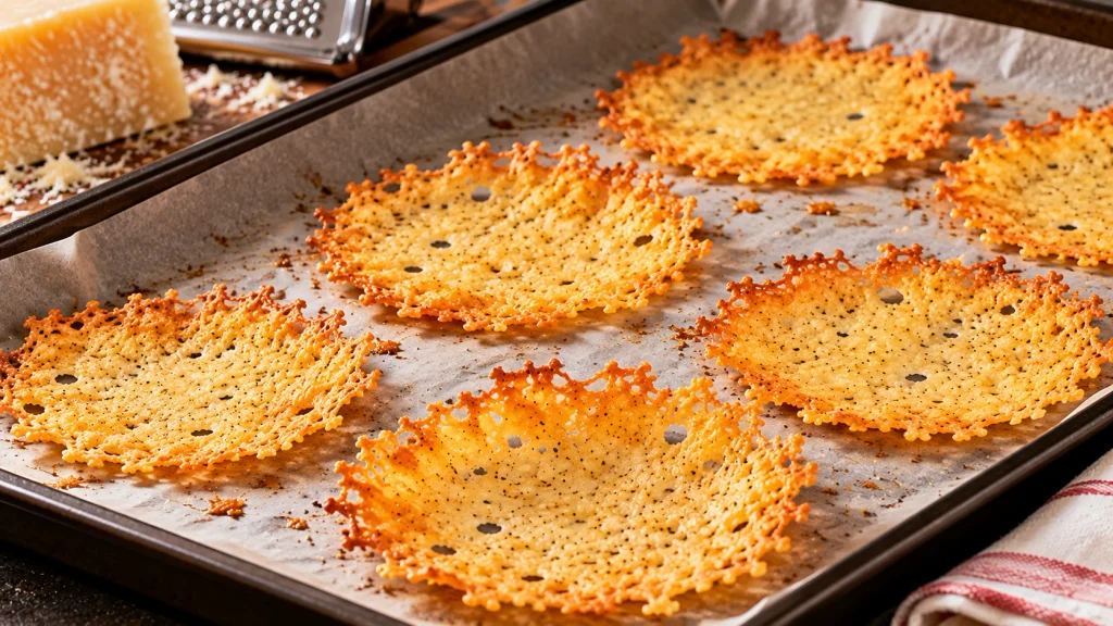 Cialde di Parmigiano al forno sottili, dorate e croccanti