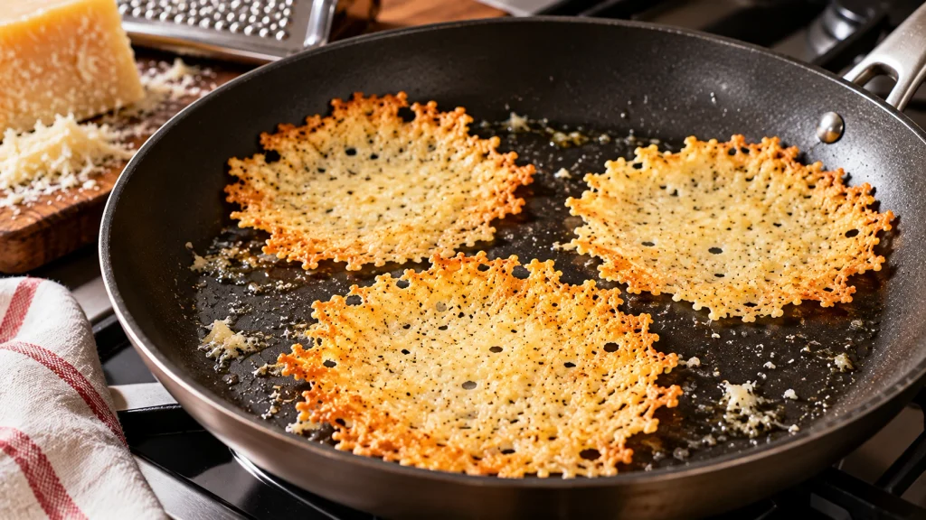 Cialde di Parmigiano in padella sottili e croccanti