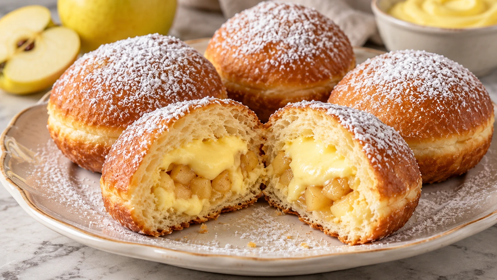 Krapfen con le Mele e Crema Pasticcera