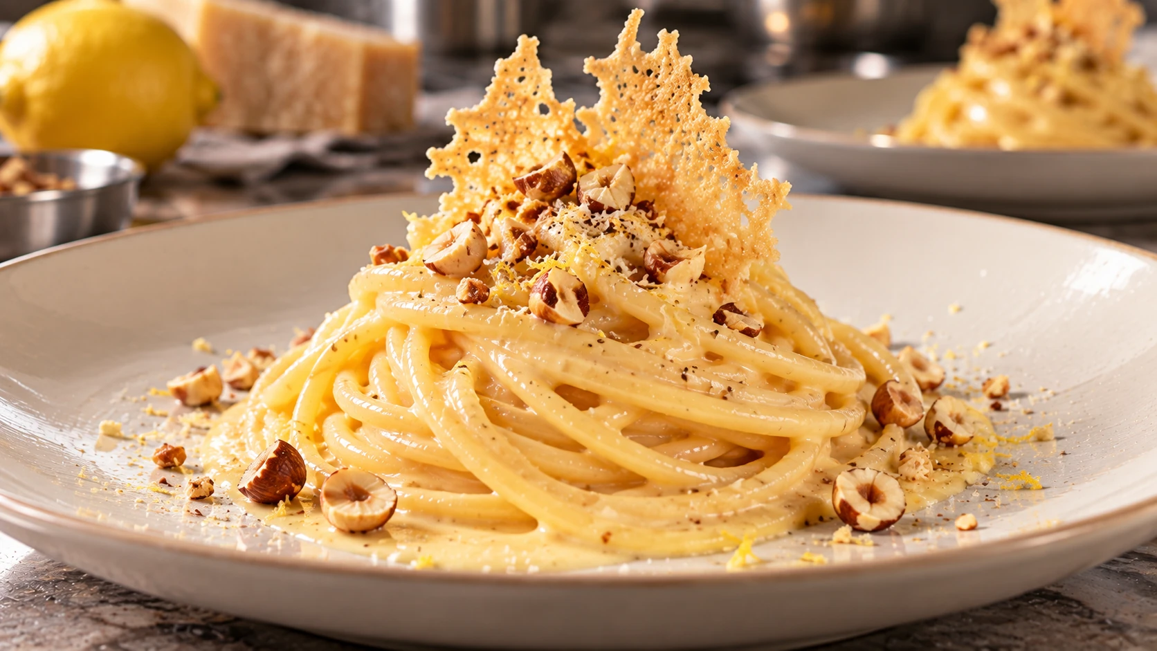 Step 10 - Pasta al Burro Gourmet con Parmigiano, Nocciole Tostate e Limone