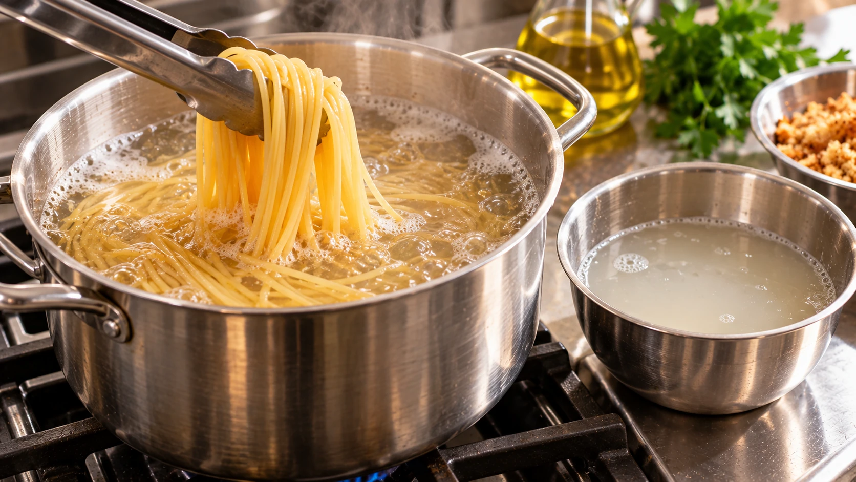 Step 5 - Pasta con la Mollica: Spaghetti con Acciughe e Mollica Tostata