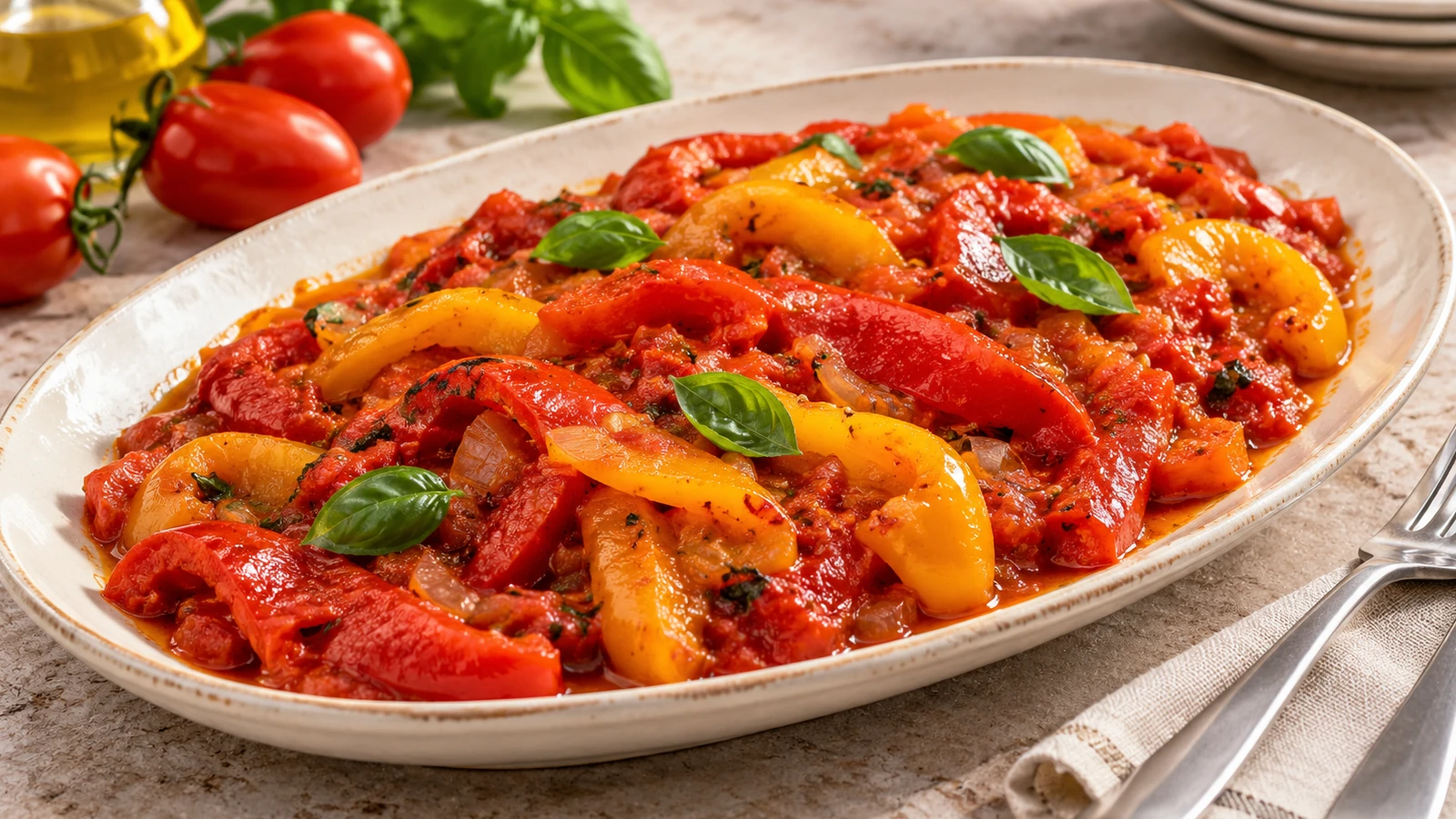 Peperonata Piemontese con Peperoni Arrostiti, Pomodori e Acciughe