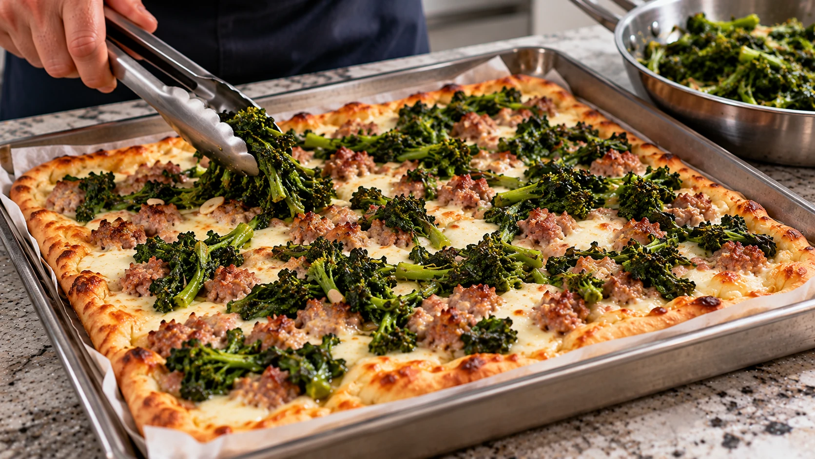 Friarielli cotti aggiunti sulla pizza negli ultimi dieci minuti di forno