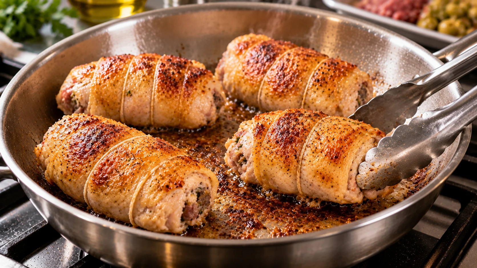 Step 5 - Scrigno di Pollo Dorato con Cuore di Salsiccia e Olive Verdi