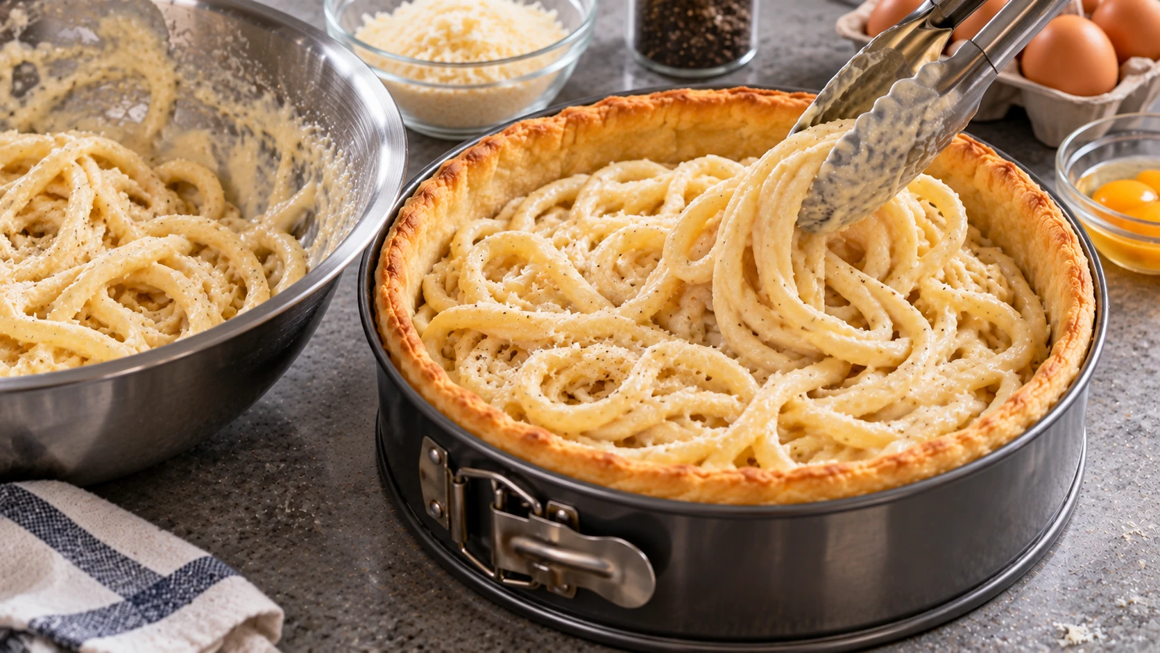 Step 6 - Timballo di Pasta Croccante con Bucatini, Besciamella e Uovo dal Cuore Morbido